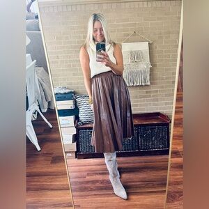 Olivaceous Chocolate Brown Midi Skirt